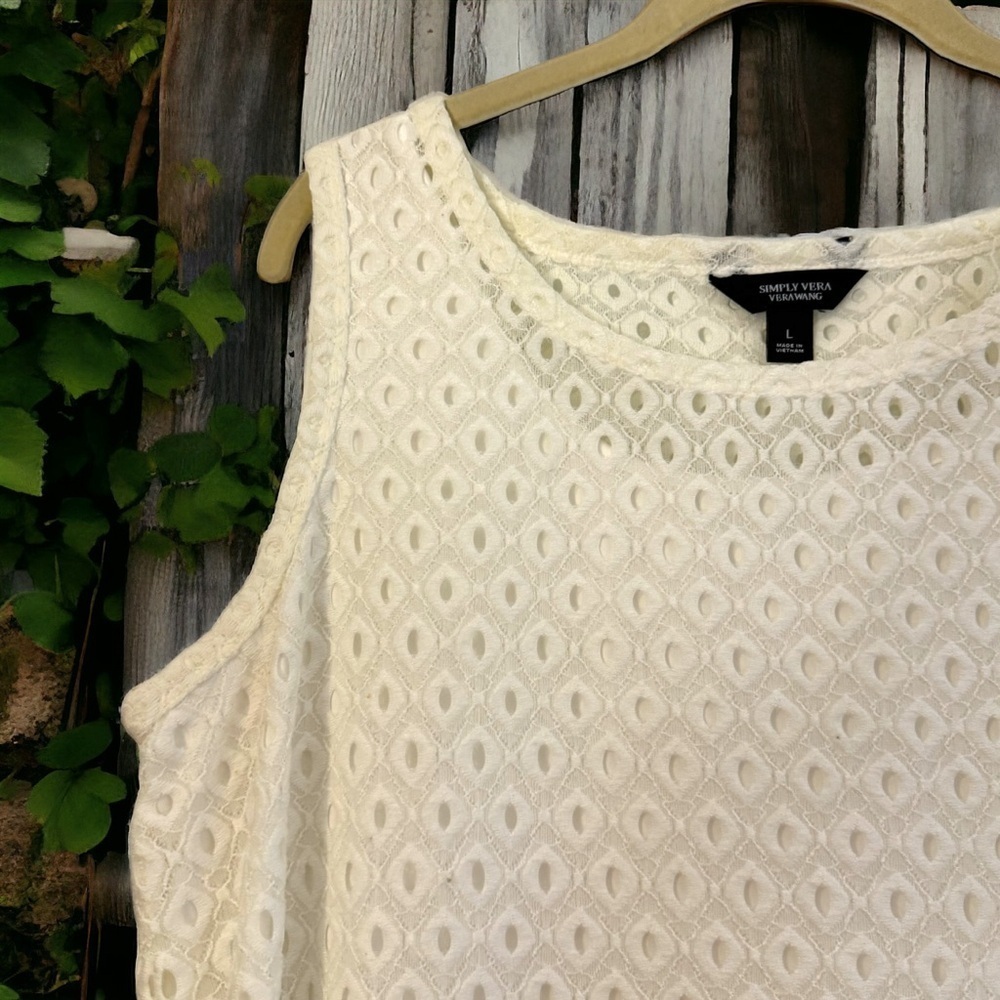 Simply Vera Vera Wang White Eyelet Layered Sleeveless Top L - Picture 13 of 16